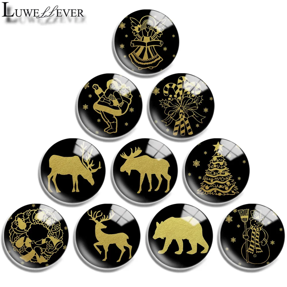 12mm 14mm 20mm 25mm 30mm 40mm 753 Christmas Mix Round Glass Cabochon Jewelry Finding 18mm Snap Button Charm Bracelet