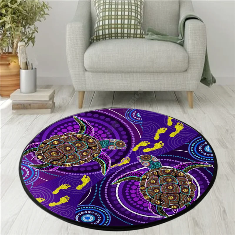 

Aboriginal Purple Turtles Australia Indigenous Painting Art Circle Rug Non-slip Mat Dining Living Room Soft Bedroom Carpet 02