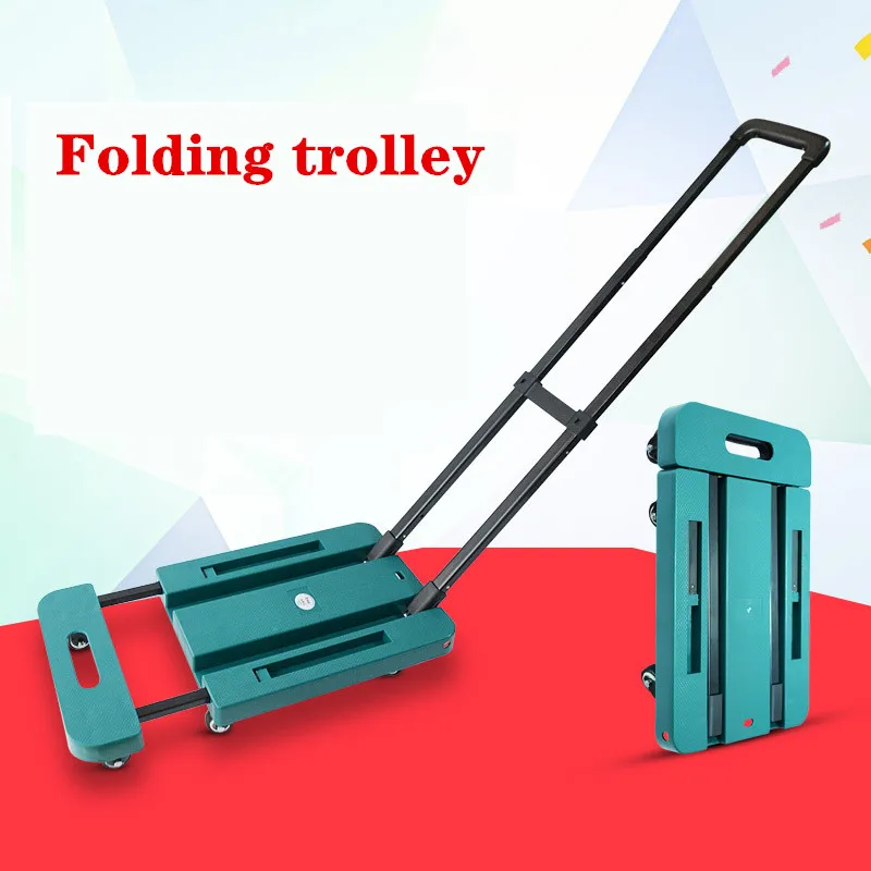 

Folding trolley Folding flat car six wheel universal wheel handcart portable goods trolley household handcart