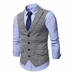 Chaleco de traje de moda para hombre, chaleco Delgado a cuadros, Tops de negocios, chaleco de estilo inglés, trajes casuales masculinos