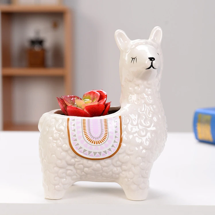 Cute Alpaca Flower Pot Planter Desktop Ornaments Indoor Ceramic Vase Home Garden Decoration Bonsai Succulent Pot Plant Pot