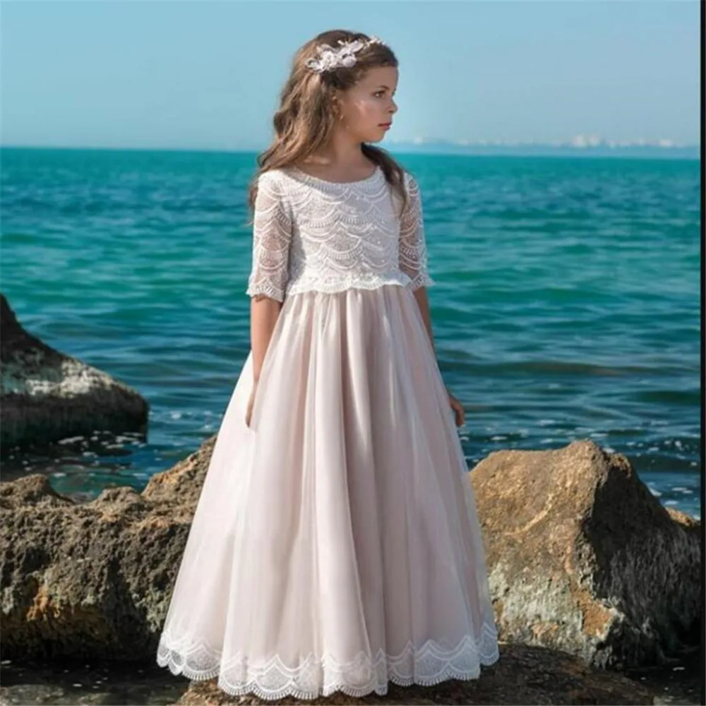 Vestidos Elegantes de satén para niña, vestidos de flores con apliques, vestidos largos de princesa para fiesta, desfile, primera comunión, gran oferta