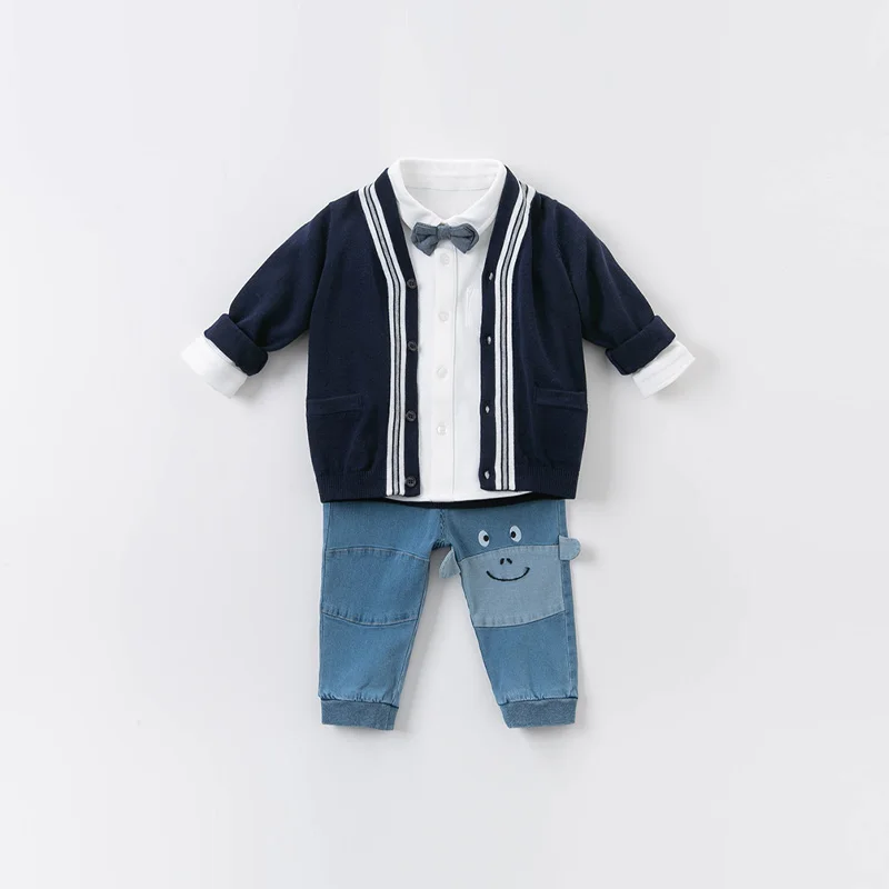 DB14571 dave bella autumn baby boys removable bow solid shirts infant toddler tops children high quality clothes