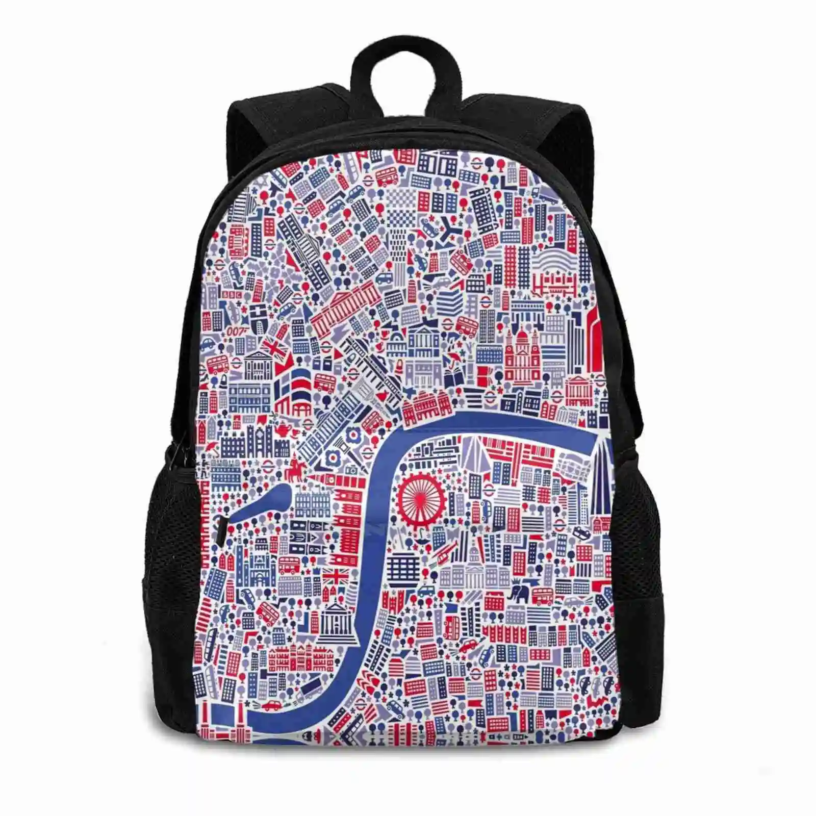 London City Map Poster 3d Print Design Backpack Casual Bag London Buckingham Tower Of London Towerbridge Madame Tussauds