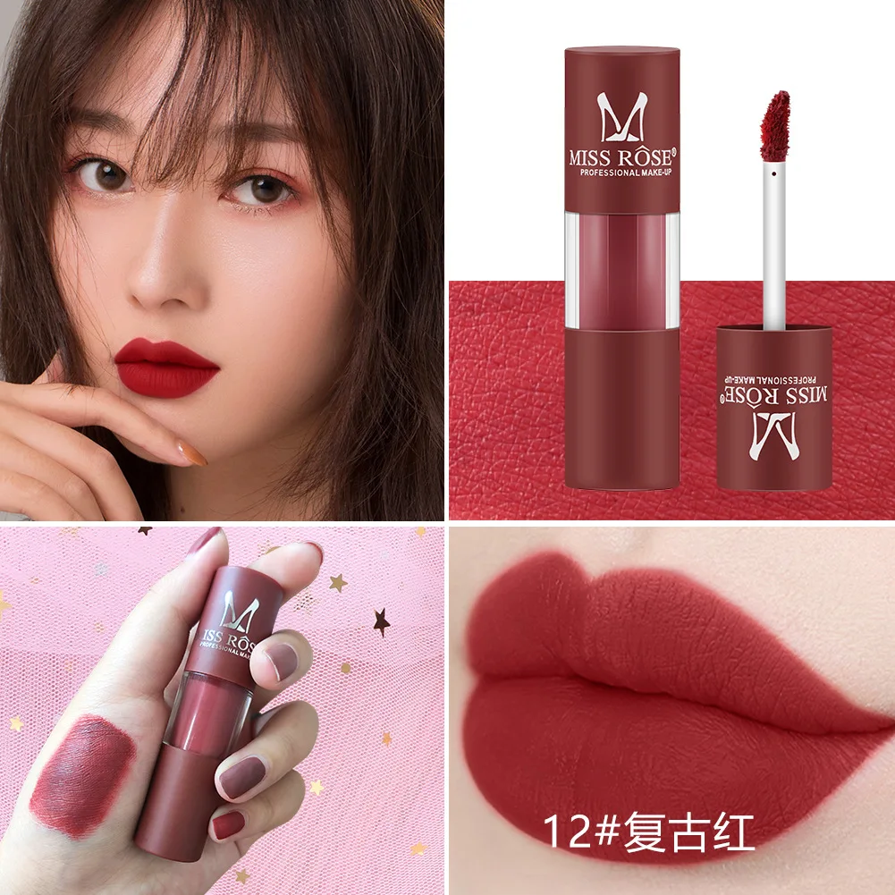 MISS ROSE Matteสีแดงกันน้ำกันน้ำNutritious Clearแต่งหน้าลิปสติกดอกไม้ลิปสีชมพูครีมเครื่องสำอางของขวัญ