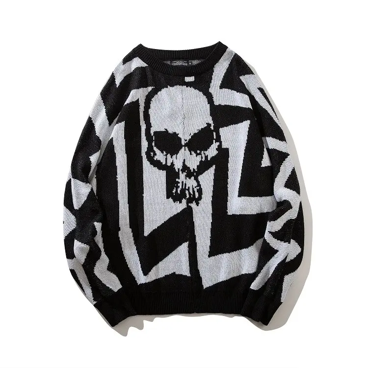 Autumn winter men skulls oversized sweater punk hip hop pull homme