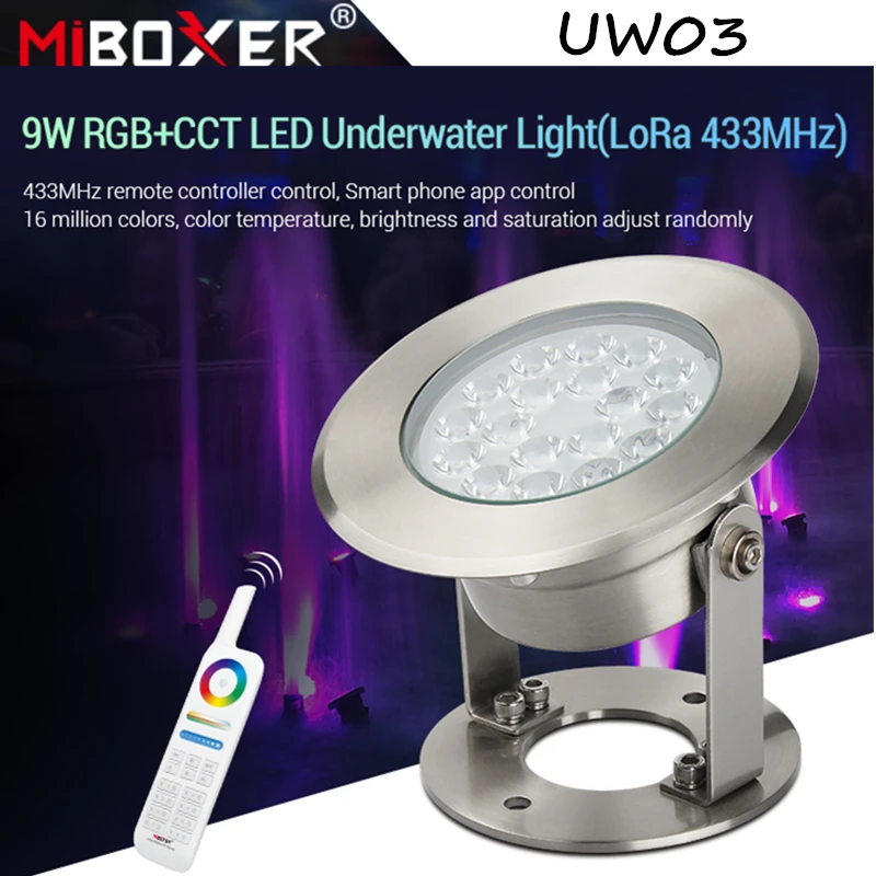 

Miboxer 9W RGB+CCT LED Underwater Light AC12V/DC12-24V Dimmable smart IP68 underwater lamp FUT086 8-Zone Remote