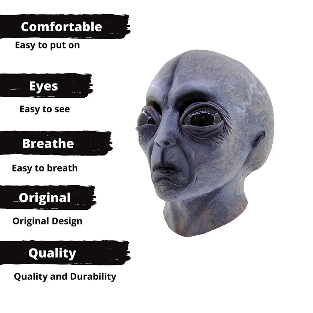 UFO Alien Helmet for Halloween Cosplay, Latex Headgear, Horror Party Costume, Props, New, 2025
