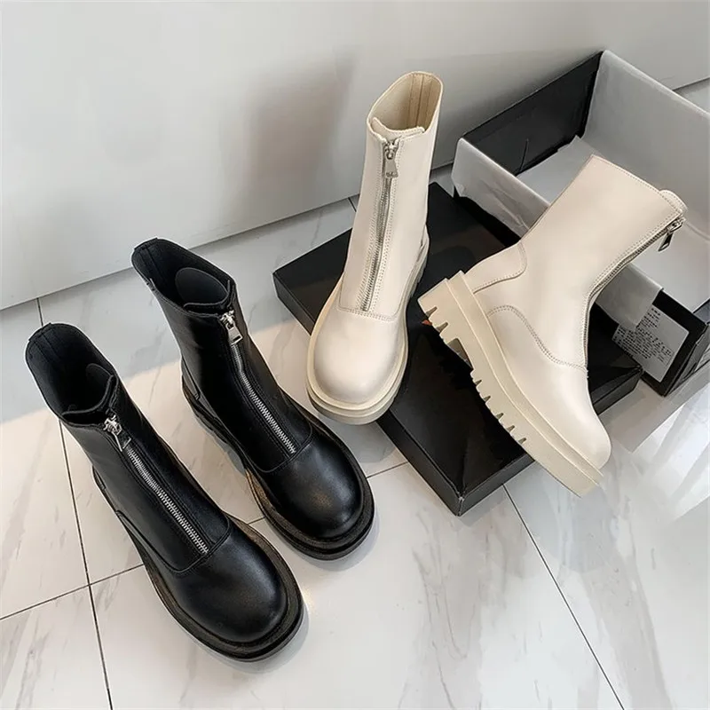 COOTELILI Women Ankle Boots Winter Round Toe 5cm Heel Zip Shoes Black White Orange Basic Shoes For Woman Botas Mujer Size 35-40