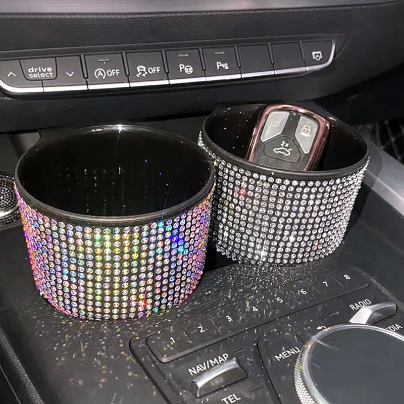 Car Diamond Glitter Trash Can for Car Organizer Garbage Holder rhinestone Round Storage Bins Center Console Car Accessories