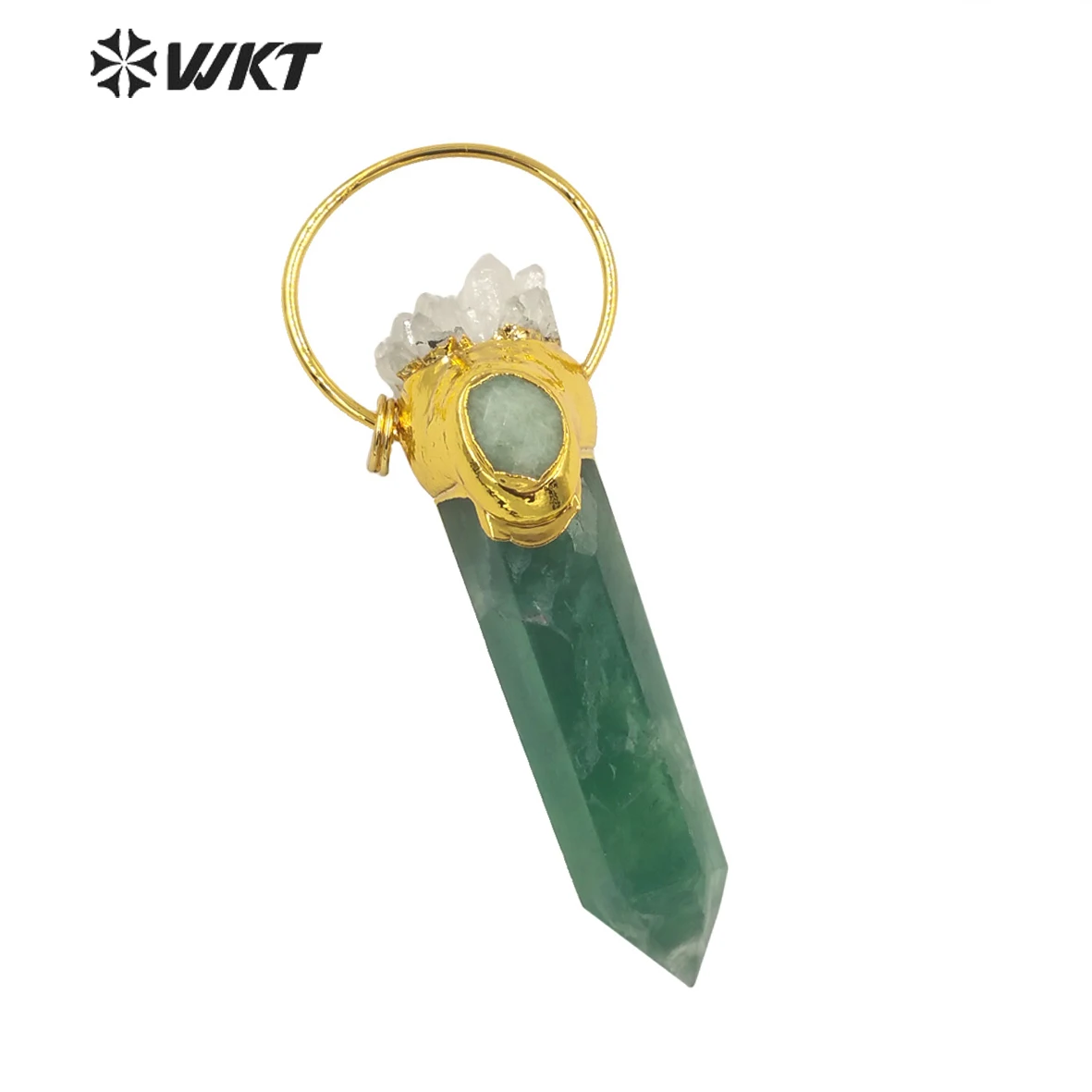 WT-P1677 Wholesale Gold Plated Natural Green Aventurine Stone Pendant Women Big Gorgeous Quartz Point For Necklace