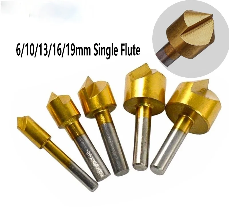5pcs Metric 6mm 10mm 13mm 16mm 19mm Titanium Coated Countersinks Single Flute 90 Degree Chamfering Cutter Chamfer Drill Press