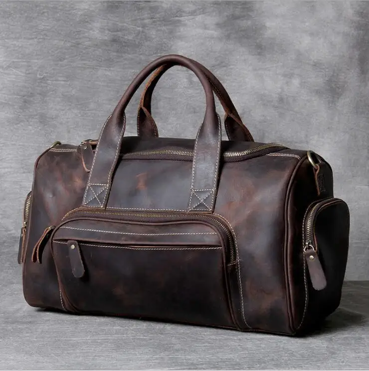 

2020 New Fashion Brand Designer Business Trip Travel Bag For Man Outdoor Genuine Leather Shoe Duffle Bag Male Coffee Black