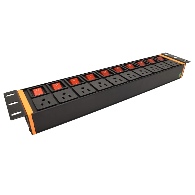 

10 unit PDU Power Strip Network Cabinet US Outlet Sockets Independent switch control 16A aluminium alloy