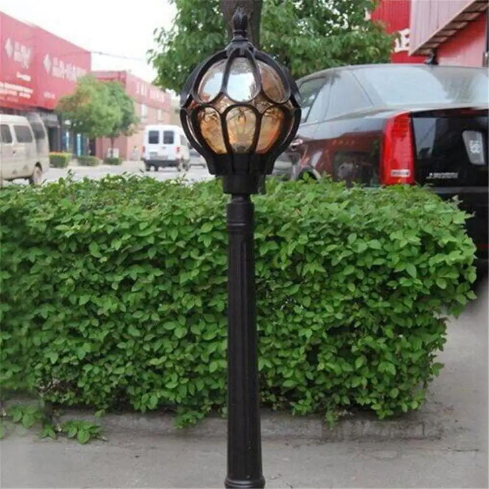 Vintage 1 Meter High Pole Outdoor Lawn Lamp,European Garden Lamp with Globe Glass Shade,Waterproof  Pathway Driveway Lighting