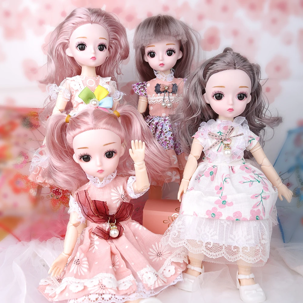 12inch Cute BJD doll Reborn Baby toys for girls 30cm With Clothes DIY Doll Best Valentine's Day Gift Doll Round Face long Hair