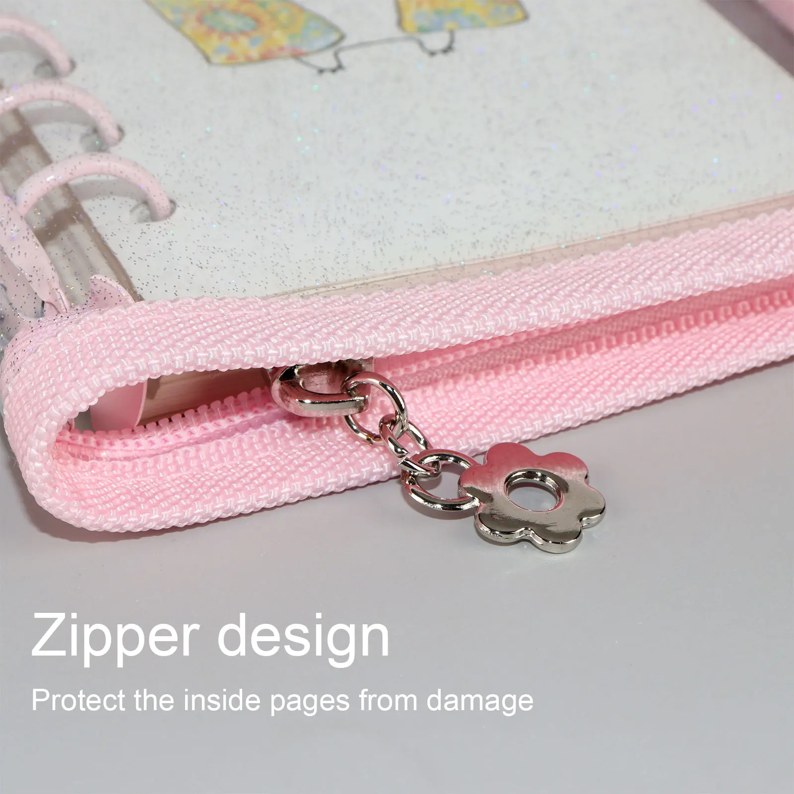 6 Ring A6 Glitter Binder Notebook Agenda Book Protector Macaron Zipper Office Home School Binder Stationery