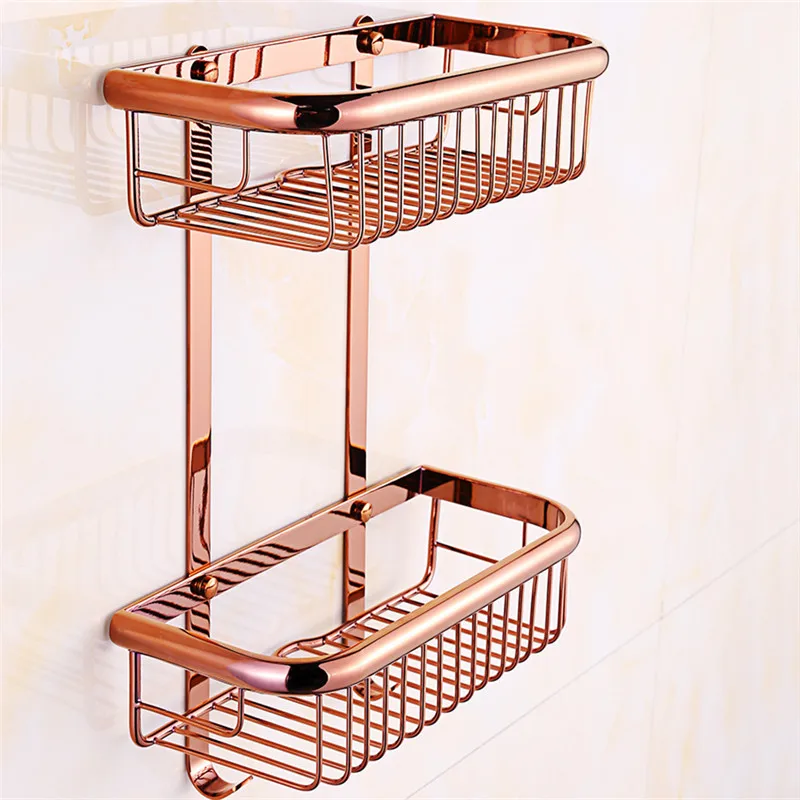 

Bathroom Corner Shelf Copper Bath Shower Rack Gel Caddy Liquid Shampoo Holder Wall Mounted Chrome/Rose Gold Kitchen Storage