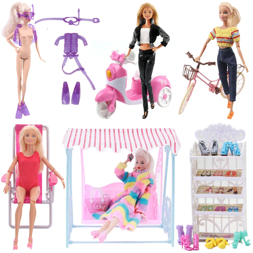 Barbies Doll Clothes MotorBike Biycycle Car Furniture Party Accessories For Barbies Our Generation Russia DIY Girl`s Toy Gift