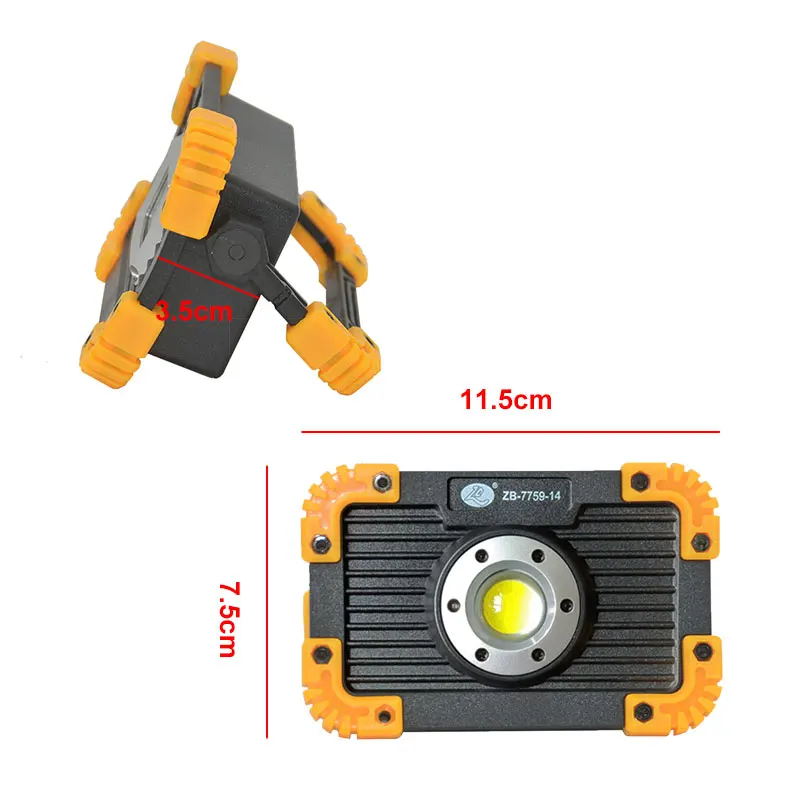 LED Flood Light 10W Worklight Projector Reflector LED COB Work Light Spotlight Outdoor Camping Emergency Light+18650+USB Cable