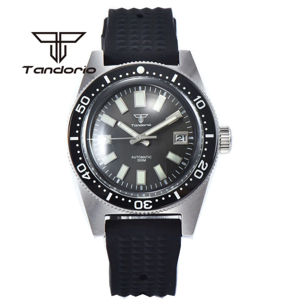 Tandorio 300M 41mm 62mas Automatische Männer Armbanduhr NH35A PT5000 Gewölbtem AR Sapphire Kristall Rotierenden Lünette Datum Gummi/stahl Band