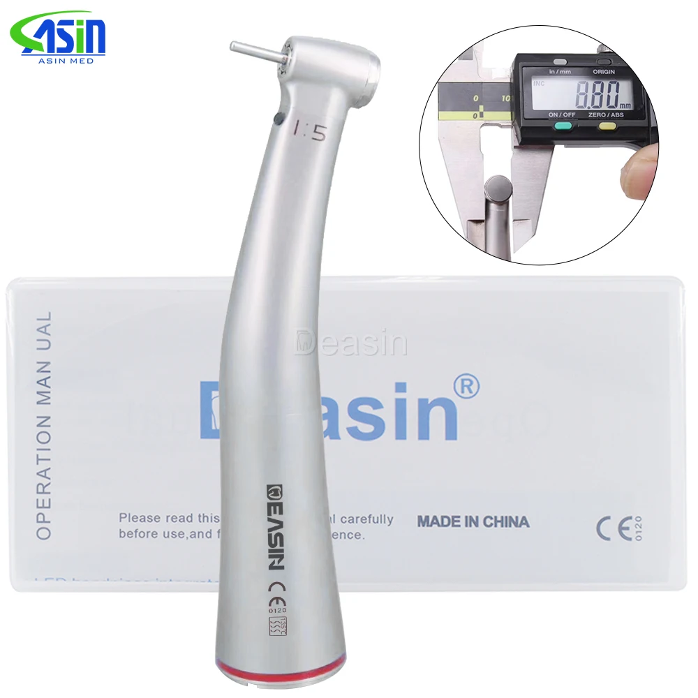 X95L MINI contraangulo Dental 1:5 Increasing Speed Handpiece Against Contra Angle LED Optic Fiber Quattro Spray Red Rings