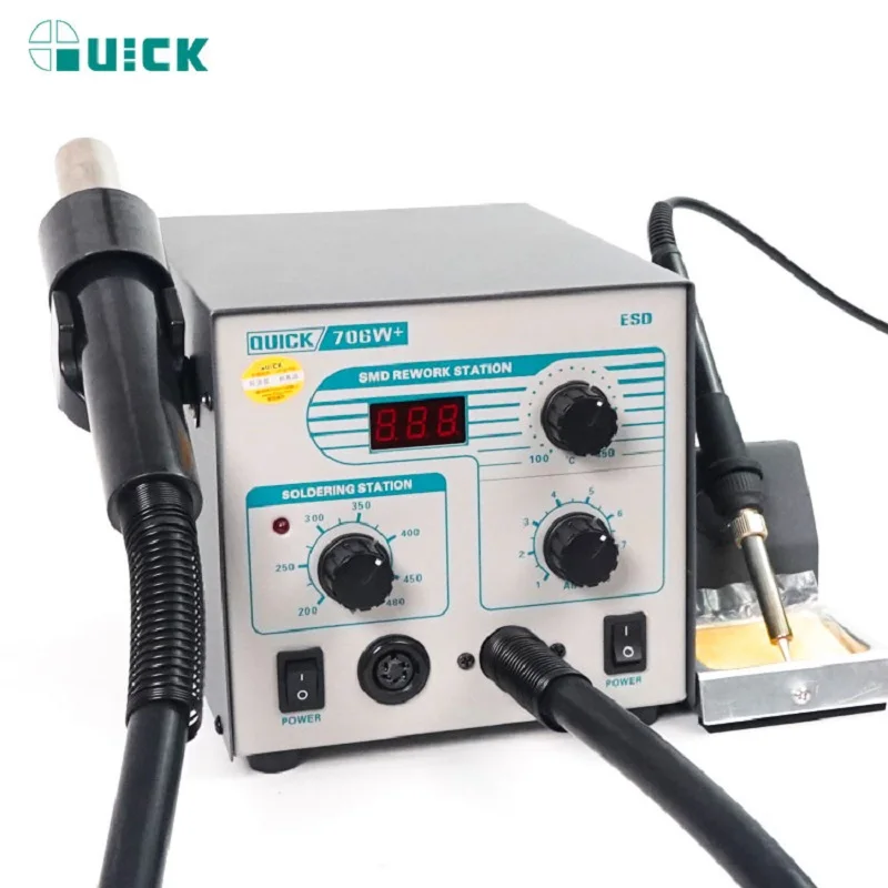 Quick 706W+ Air Gun Soldering Station 2 in 1 110V/220V Rework Station Double Station Hot Air Desoldering Station