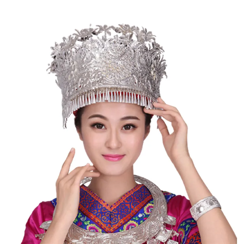 Chapeaux de danse chinois en argent, coiffure, représentation sur scène minoritaire, accessoires, tête vintage