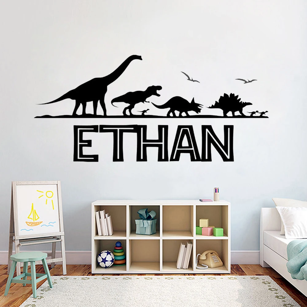 Personalized Name Custom Wall Decal Dinosaur Vinyl Stickers for Boys Bedroom Decoration Art Fashion Poster Z382