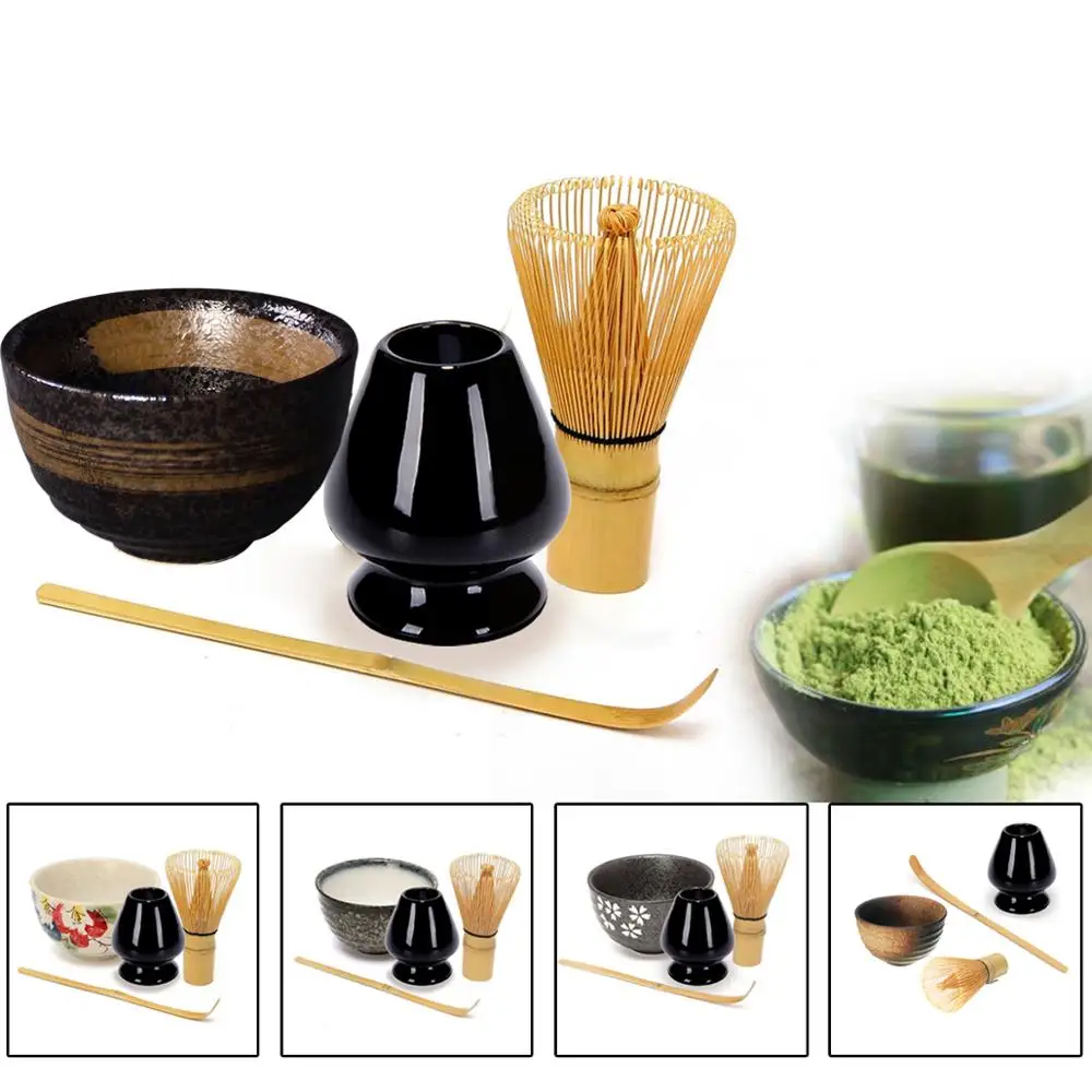 

4 in 1 Tea Ceremony Matcha Ceramic Tea Bowl Bamboo Tea Scoop Matcha Whisk Japanese Teaware Tea Tool 4 Style Matcha Bowl Set