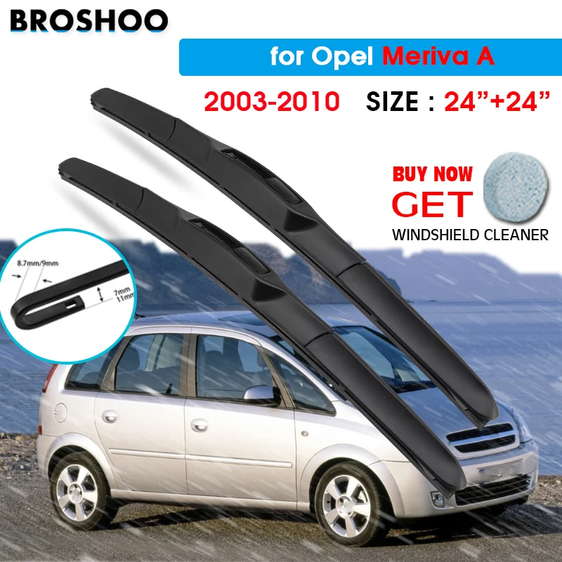 Escobillas Limpiaparabrisas para Opel Meriva A 24"+24\" 2003-2010, Limpiaparabrisas para Auto, Ventana, Compatible con Brazos de Gancho en U