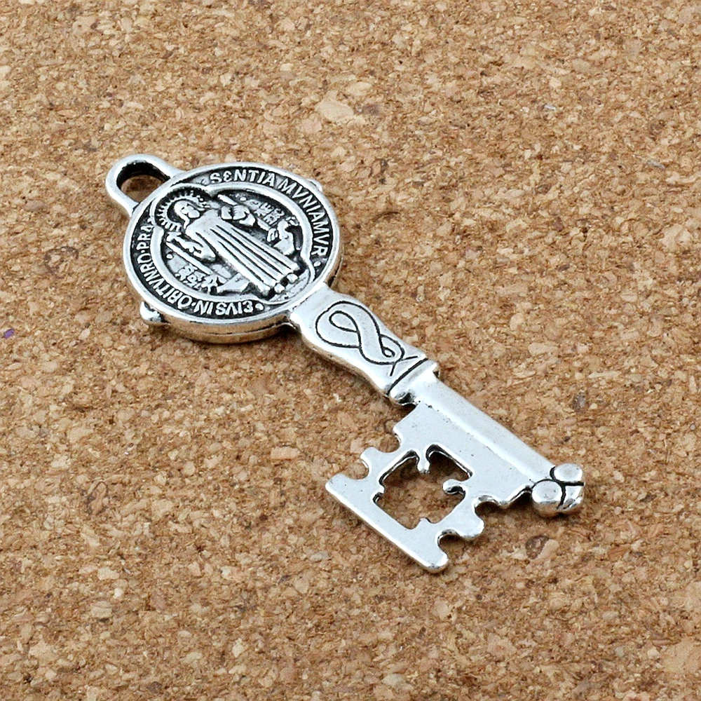 

20Pcs Charms Saint Benedict Exorcism Medal Catholic Cross Key Pendants Antique Jewelry Making DIY Handmade Craft A-173