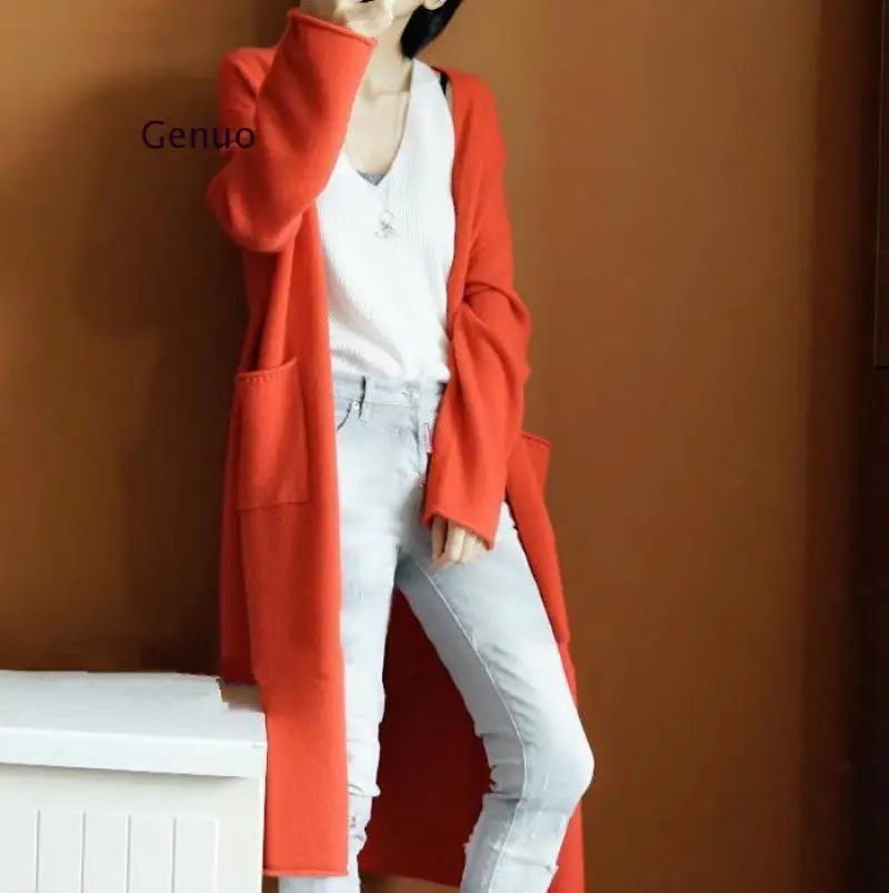 Fall Winter Thick V-Neck Cashmere Women Sweater Dress Long Knitted Cardigan Sueter Mujer Invierno