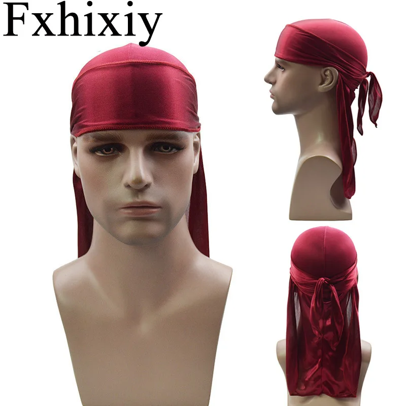 New Men's Silky Elastic Durags Satin Durag Rags Bandanas Turban Wigs Headwear Headbands Pirate Hat Hair Cover Accessories