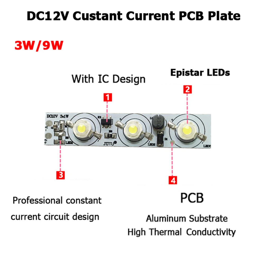 DC12V-24V wysokiej mocy 3 LED PCB LED Model 3W 9W zainstalowany ciepły zimny biały czerwony zielony niebieski RGB żółte diody LED do baterii/lampa