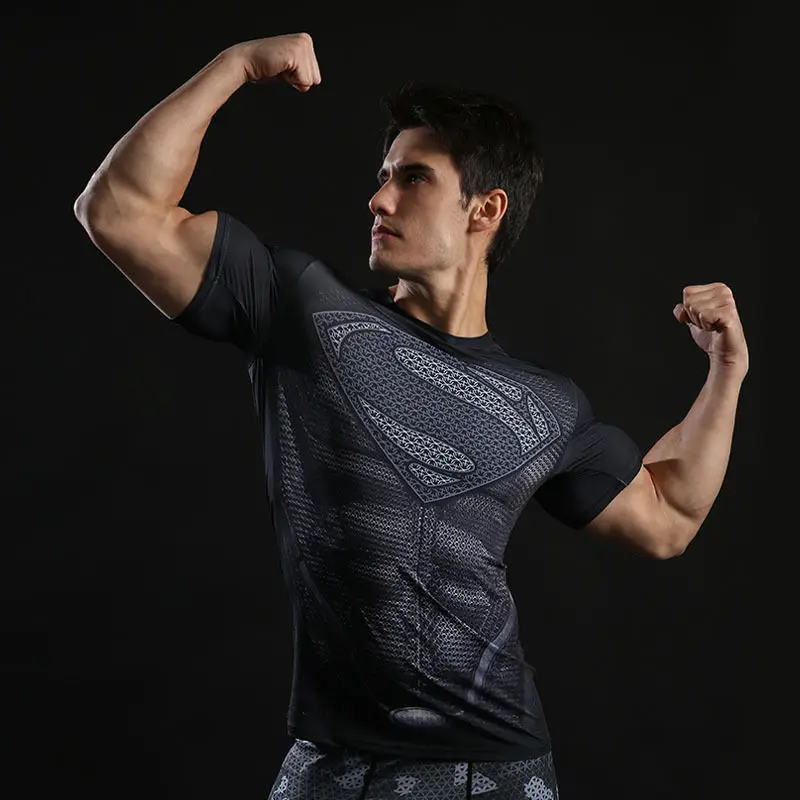 Compression Running T-shirt Men Printing Short Sleeve Quick Dry Fitness Bodybuilding Workout Tops Sport Acitve Wear Gym Clothing