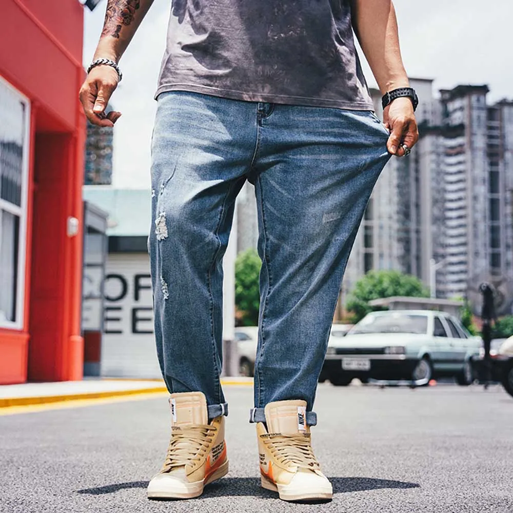 

New Fashion Ripped Harem Jeans Men Casual Denim Pants Loose Baggy Trousers Streetwear Hiphop Plus Size Distressed Joggers