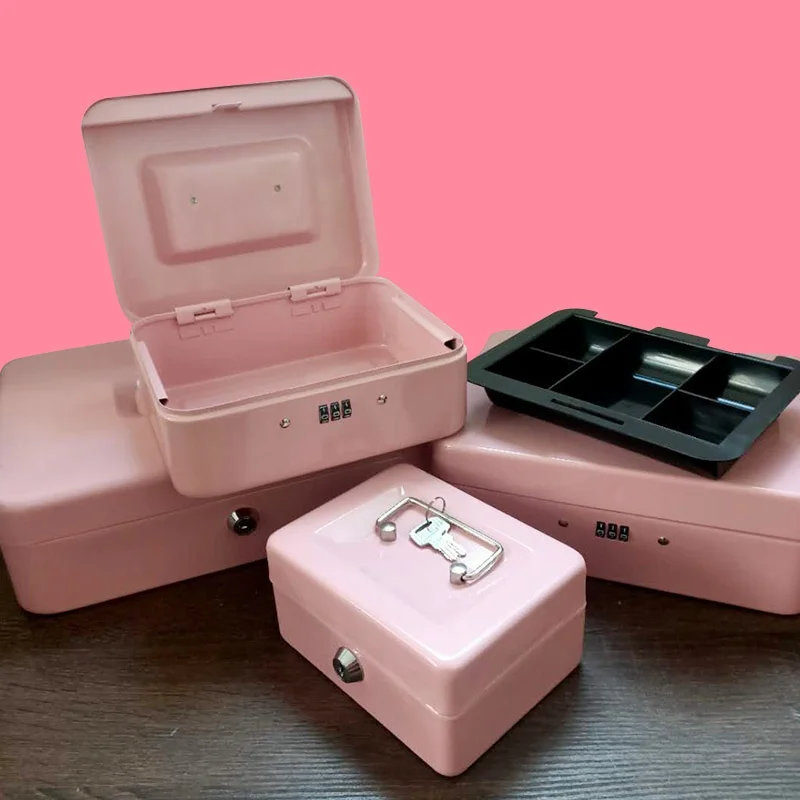 Multi-function Mini Pink Key Steel Safes With Lock Cash Ban Card Paper Piggy Bank A4 Document Boxes