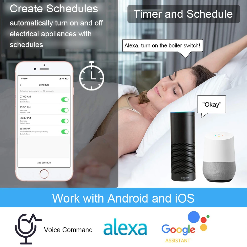 Tuya Smart Life WiFi Boiler Water Heater Switch Black 4400W App Remote Control Timer Voice Control Google Home Alexa Echo Dot