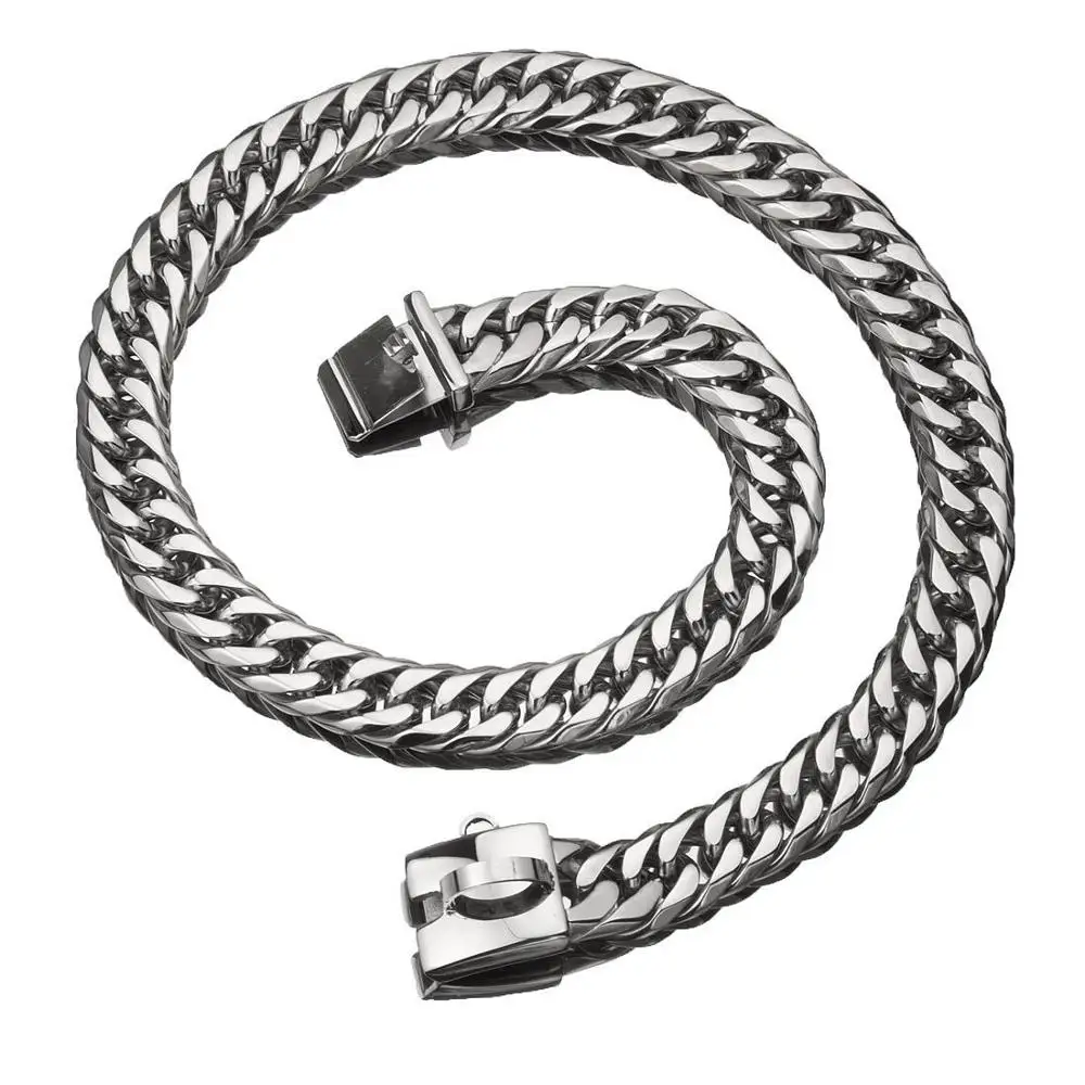 Colar de aço inoxidável de aço inoxidável do ouro da trela 17mm do colar do cão da corrente do animal de estimação bulldog pitbull francês
