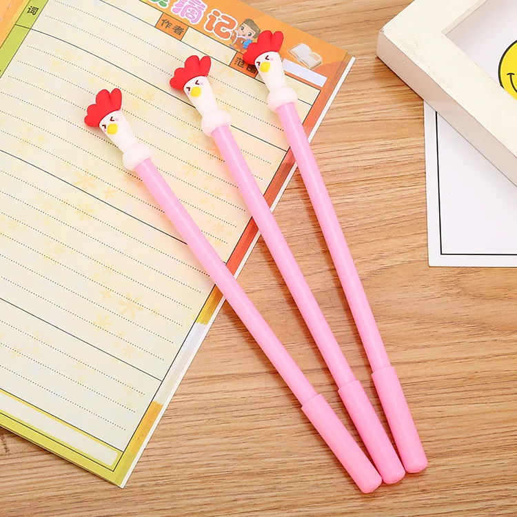 

24 pcs creative silicone gel red-headed cock gel pen cute cartoon student office signature pen materiais escolares