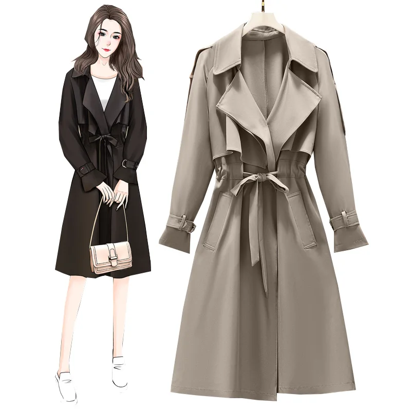 Women Chic Windbreaker Outerwear Fashion 2022 Spring New Women Trench Coat Korean Belt Long Cardigan Office Lady Overcoat