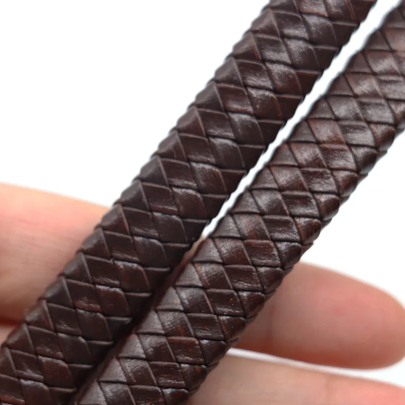 0,5/1 Meter Vintage Schwarz Braun Echt geflochtene Lederschnüre 8mm 10mm 12mm Flaches Lederband für Armband Schmuckherstellung – Detail 14