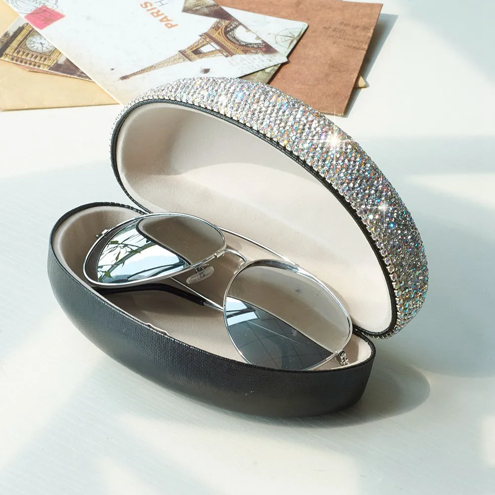 Portable Travel Bling Crystals Decor Sunglasses Hard Case Eyes Glasses Storage Organizer Box