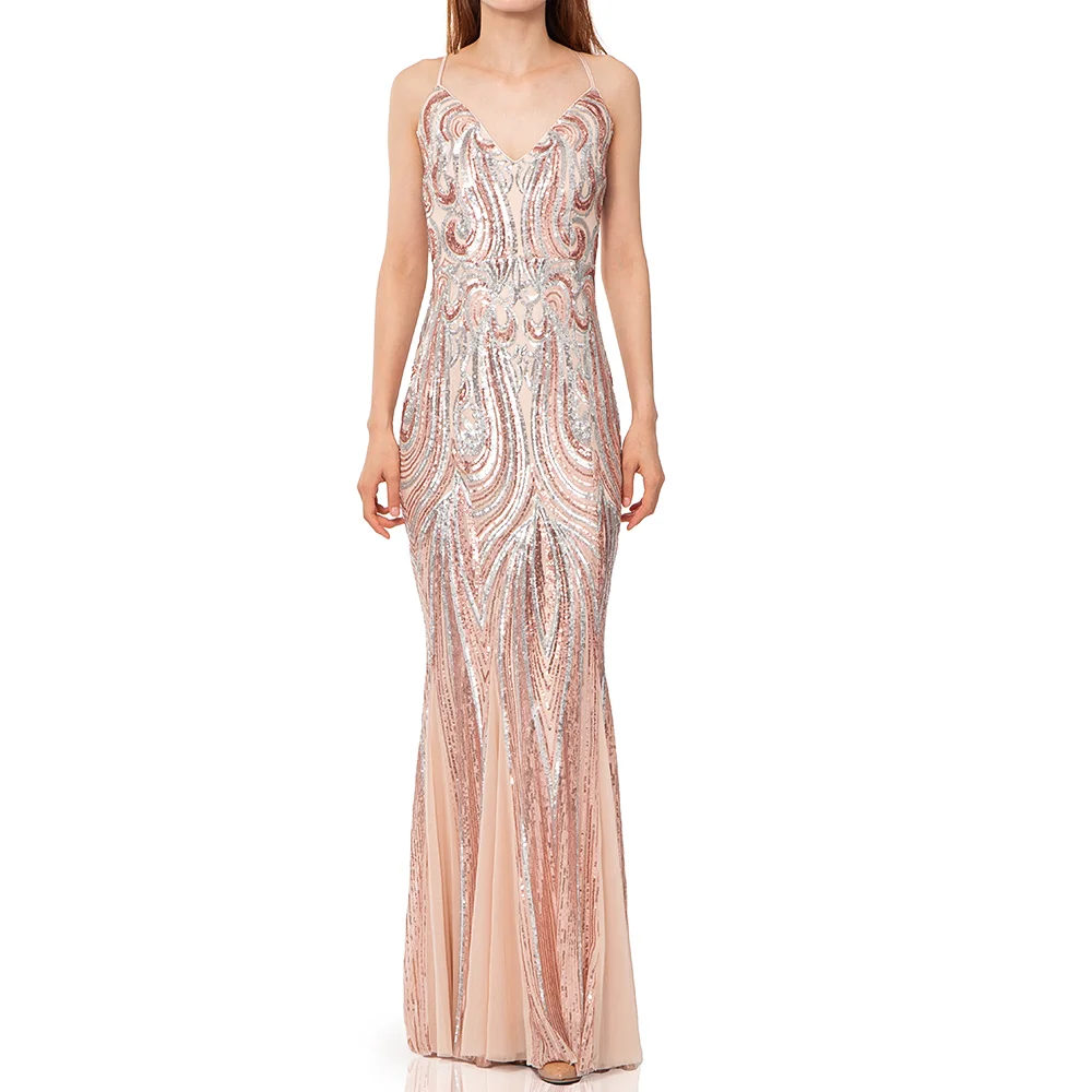 

Elegant Sequined Long Sleeve Gown V Neck Pink Evening Dress Wedding Party Graduation Prom Dresses For Women 2025