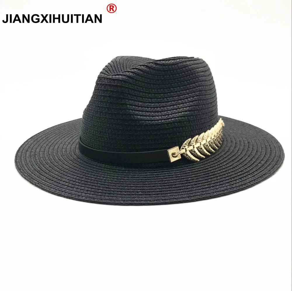 

new Summer British Belt Vintage Trilby flat brimmed straw hat Shading sun hat Lady fashion beach hat Unisex Jazz hat