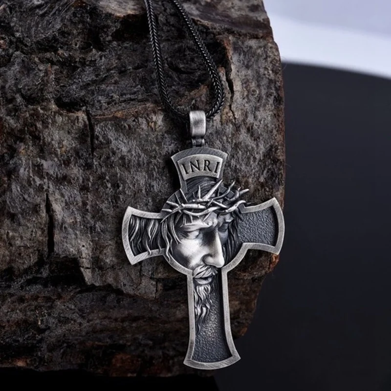 New Christian Cross Shape Thorn Crown Pattern Pendant Necklace Men's Necklace Fashion Metal Pendant Religious Accessorie Jewelry