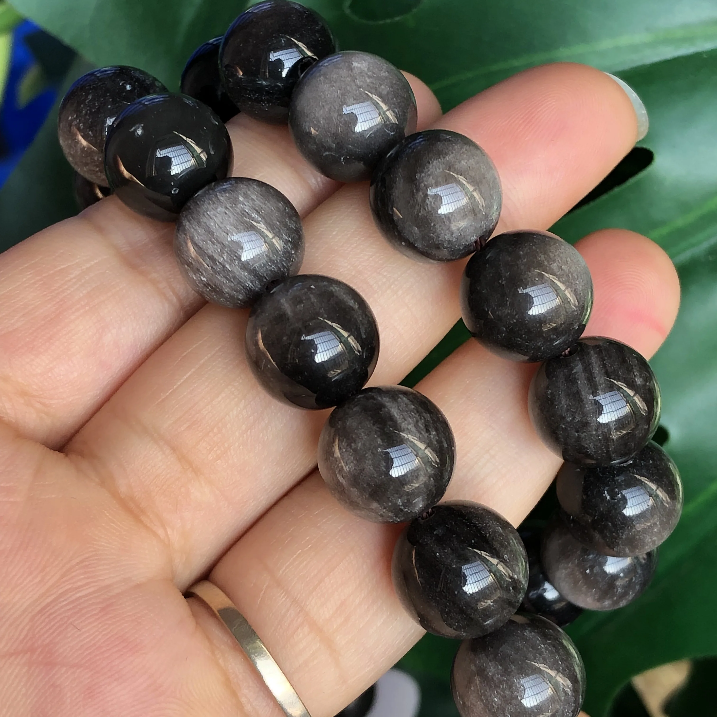 Natural Black Silver Color Obsidian Stone Beads Round Loose Spacer Beads For Jewelry Making DIY Bracelet Accessories 4-12mm 15\