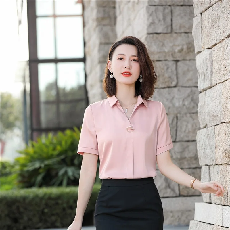 

2021 Summer Office Ladies Work Wear Blouse Female Tops Clothes OL Formal Uniform Designs Business Shirt for Women Plus Size 5XL