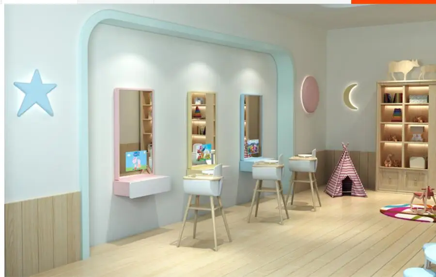 Children's cartoon color Android smart hairdresser, haircut and beauty salon, solid wood with drawer and WiFi to watch animation